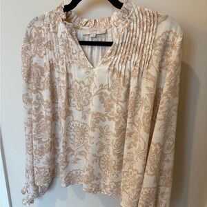 LOFT Women's Elegant Cream and Tan Blouse